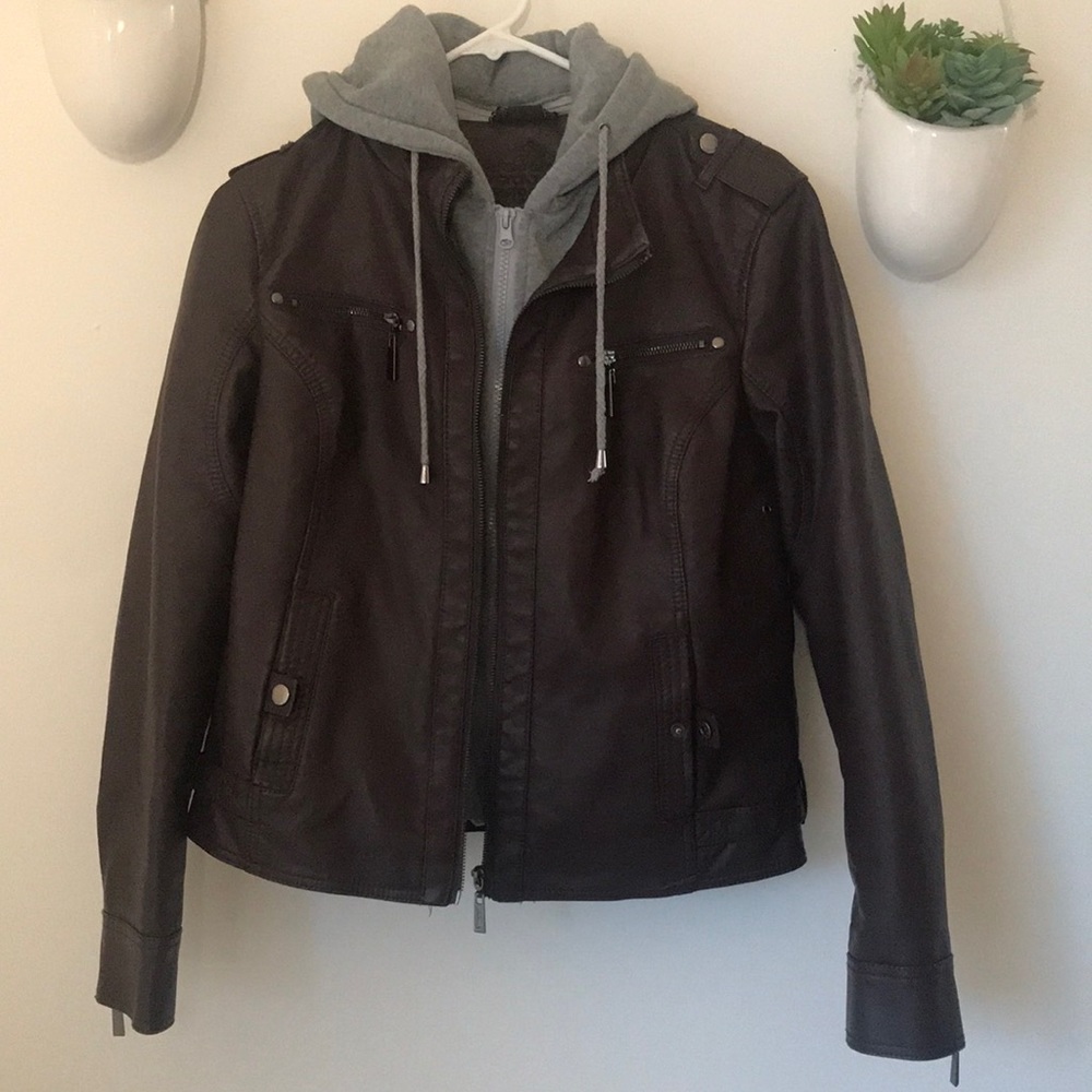 Jou Jou faux leather and hoodie jacket